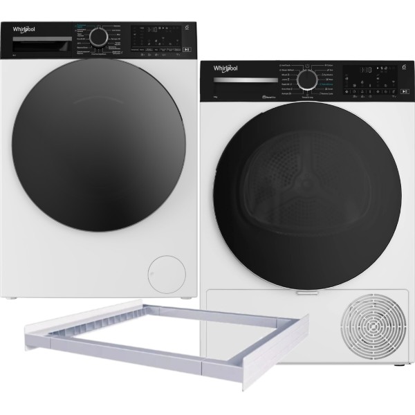 Фото - Комплект техніки Whirlpool Пральна машина з фронтальним завантаженням + Сушильна машина + Комплект кріплень для встановлення в колону Whirlpool WAM 81WB UA + WP B9X WBS UA + Iniversal Basic Stacking Kit FG (KCL103)